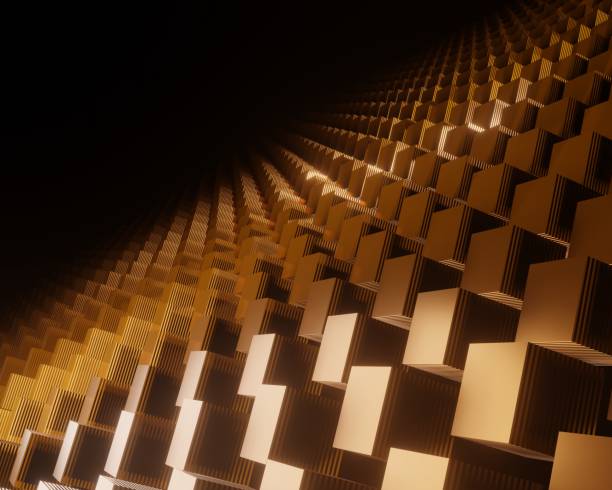 istock Multiple glossy metal cubes in golden light 3D-rendering 1368245080