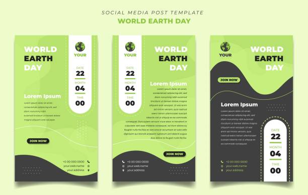 World earth Day template with green background. Set of social media post template in landscape background design. World earth Day template with green background. Set of social media post template in landscape background design. Good template for online advertising design. flyposting illustrations stock illustrations