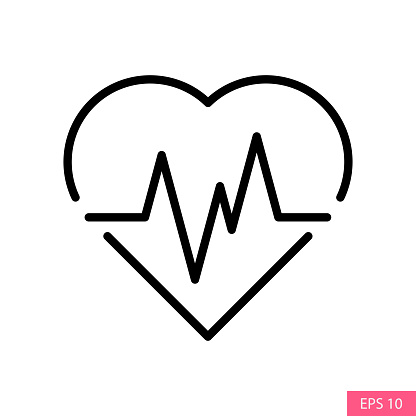 Heart rate pulse or Cardiogram vector icon in outline style design for website design, app, UI, isolated on white background. Editable stroke. EPS 10 vector illustration.