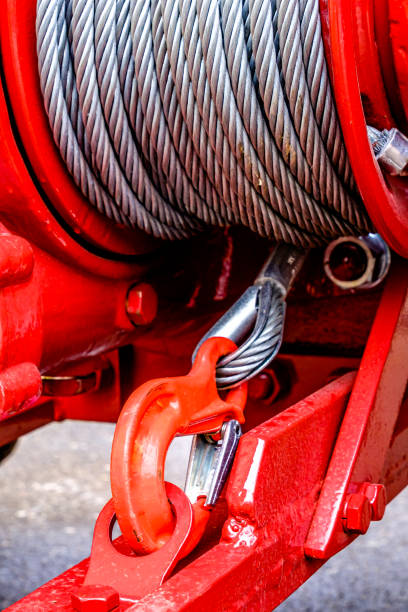 hook and a winch - construction hook and a winch - construction - photo winch cable stock pictures, royalty-free photos & images