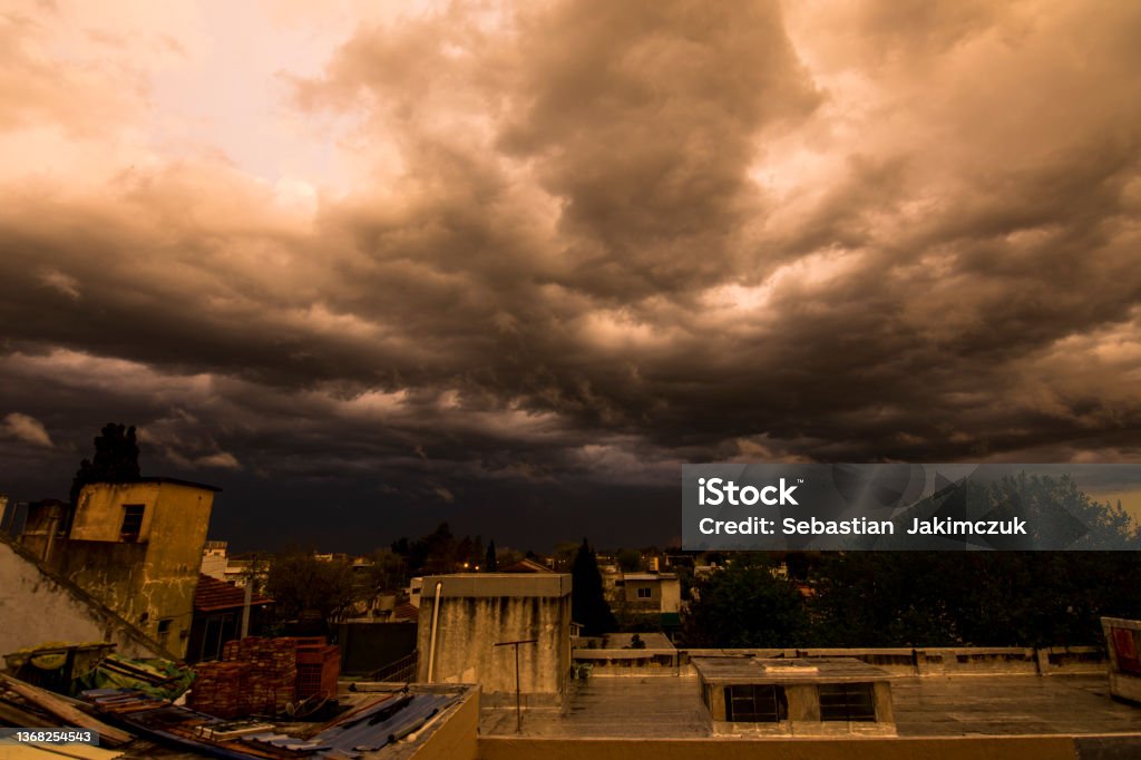 Stromy dark sky over Banfield city, Buenos Aires, Argentina Argentina Stock Photo