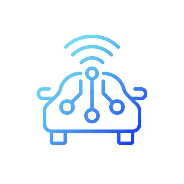 illustrazioni stock, clip art, cartoni animati e icone di tendenza di icona vettoriale lineare del gradiente dell'auto intelligente - tecnologia autonoma