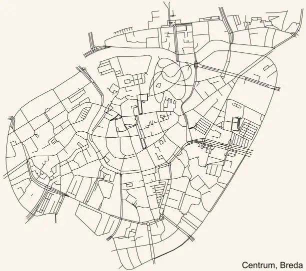 Vector illustration of Street roads map of the CENTRUM DISTRICT, BREDA