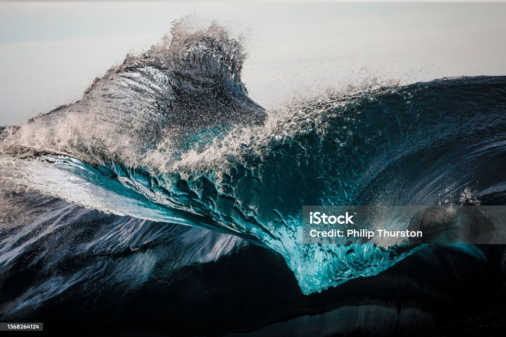 Extreme close up of thrashing emerald ocean waves Water Stock Photo