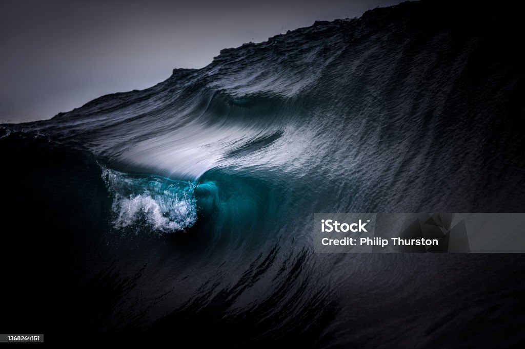 Full frame crisp detail of dark blue ocean wave Perfection Stock Photo