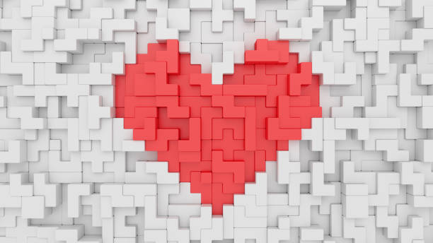 Red heart shape on white background. Construction with  various shapes blocks. Valentines day and wedding celebration.  Puzzle game. 3d rendering. Red heart shape on white background. Construction with  various shapes blocks. Valentines day and wedding celebration.  Puzzle game. 3d rendering. perfect gift stock pictures, royalty-free photos & images