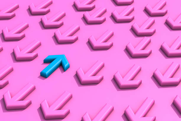 istock Blue arrow sign changing direction from pink arrow sign 1368266881