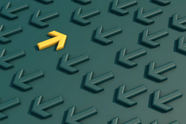 istock Yellow arrow sign changing direction from green arrow sign 1368267544
