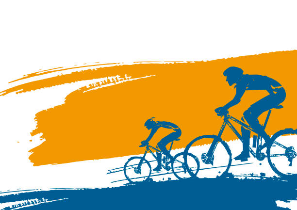 горный велосипед велосипедистов, фон баннера. - mountain biking silhouette cycling bicycle stock illustrations