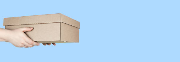 istock Large cardboard box in hands on blue background 1368272777