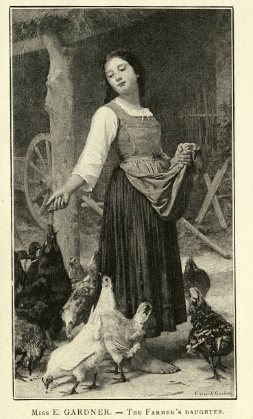 istock The Farmer's daughter, feeding the chickens, Victorian 19th Century 1368275513