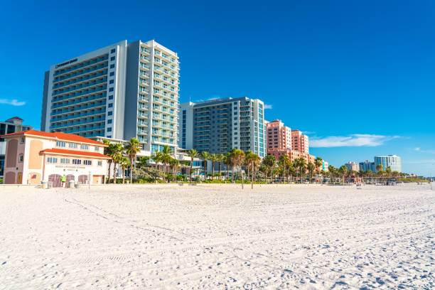 Lifeguard hut on tropical sandy beach of Siesta Key, Sarasota, Florida