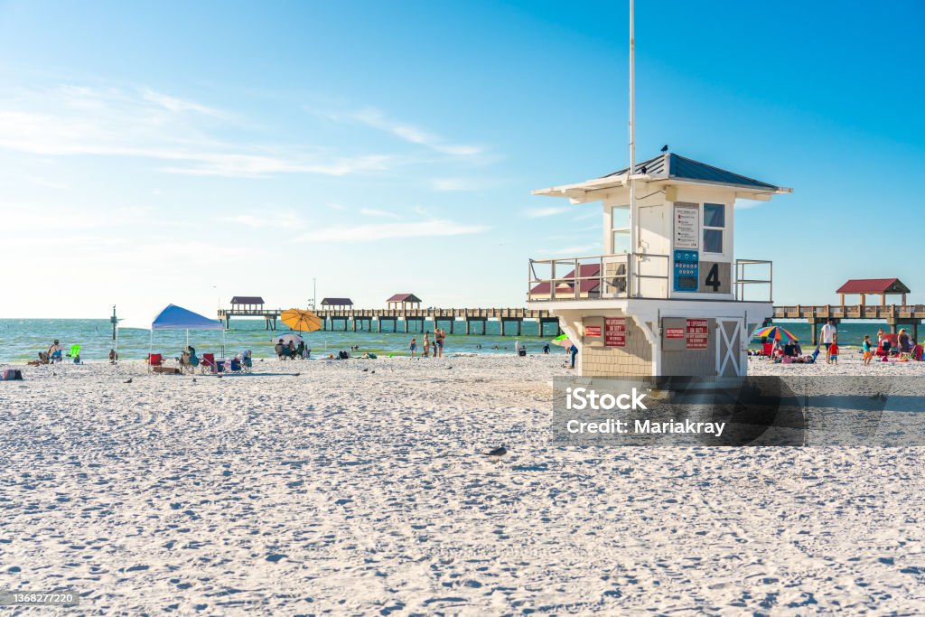 Clearwater beach with beautiful white sand in Florida USA Clearwater beach with beautiful white sand in Florida, USA Clearwater - Florida Stock Photo