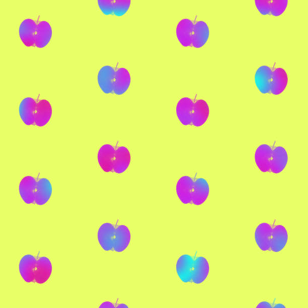Apples pattern in vibrant gradient holographic neon colors. Concept art. Minimal surrealism background. Apple seamless pattern