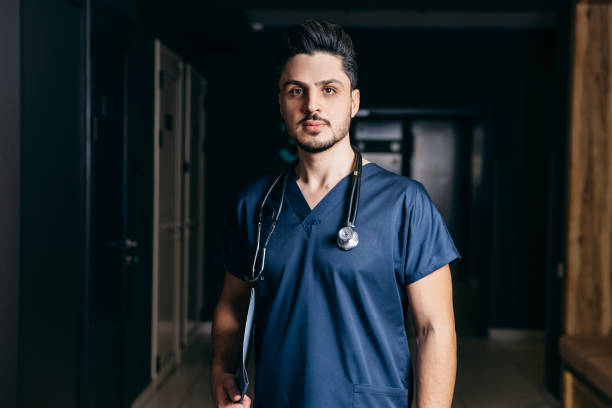 portrait of turkish or arabian male nurse - portrait doctor paramedic professional occupation imagens e fotografias de stock