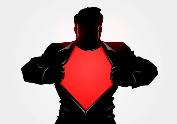 ilustrações de stock, clip art, desenhos animados e ícones de vector illustration superhero silhouette take off jacket or shirt - change superhero necktie strength