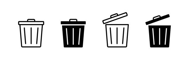 illustrazioni stock, clip art, cartoni animati e icone di tendenza di icona del cestino. cartello del secchio del contenitore della spazzatura. elimina segno - spazzatura