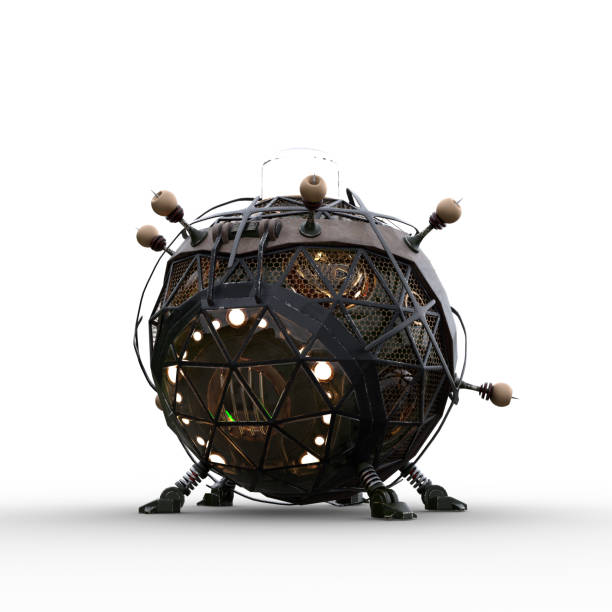 3D rendering of a fantasy Steampunk styled Victorian time machine isolated on a white background. stock photo
