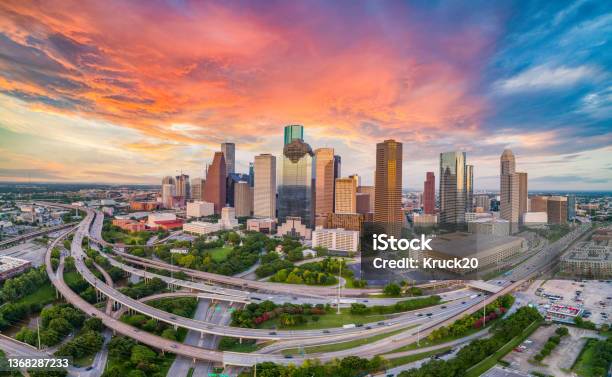 Houston Texas Usa Drone Skyline Aerial Panorama Stock Photo - Download Image Now - Houston - Texas, Texas, Urban Skyline