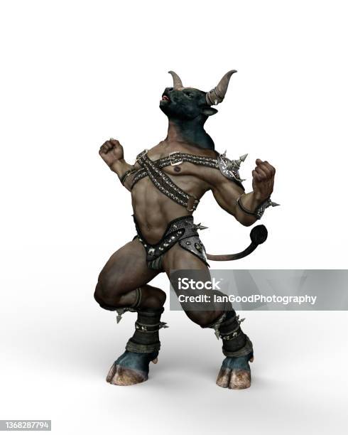 3d Illustration Of A Minotaur The Mythical Creature From Greek Mythology Roaring At The Sky Isolated On A White Background Stock Photo - Download Image Now