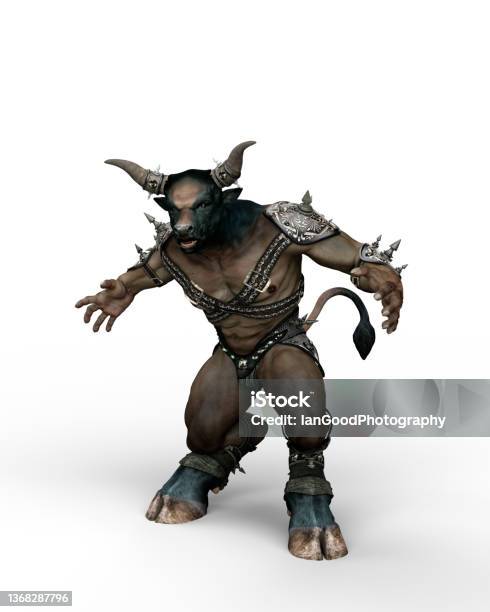 3d Illustration Of A Minotaur The Mythical Monster From Greek Mythology In Fighting Pose Isolated On A White Background Stock Photo - Download Image Now
