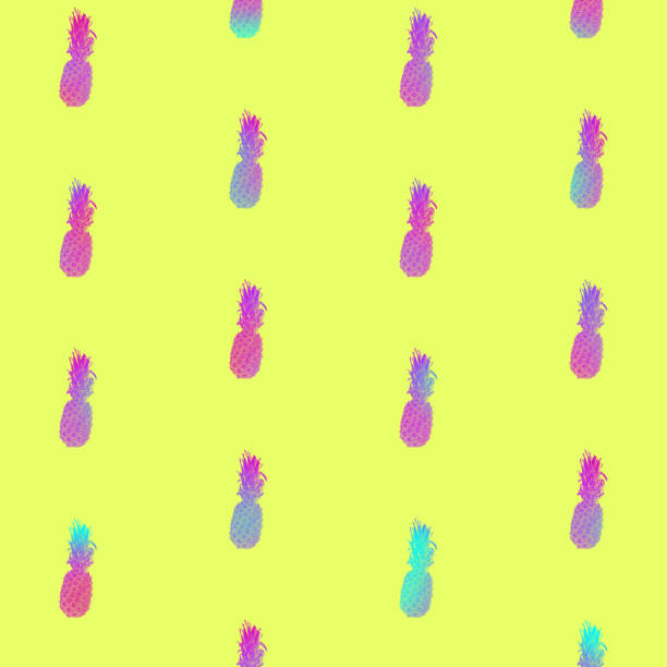Pineapples pattern in vibrant gradient holographic neon colors. Concept art. Minimal surrealism background. Seamless pattern with pineapple