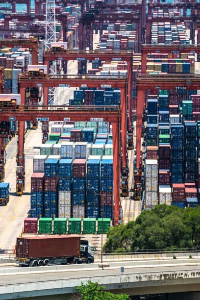 istock Cargo terminal traffic in city at night 1368292718