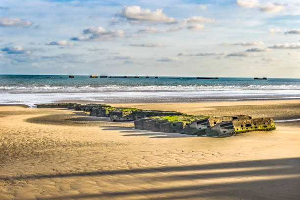 Old Ramp Beach Mulberry Harbor Arromanches-les-Bains Normandy France stock photo