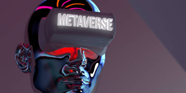 istock Closeup on illuminated METAVERSE text on virtual reality goggles used by female avatar 1368296959
