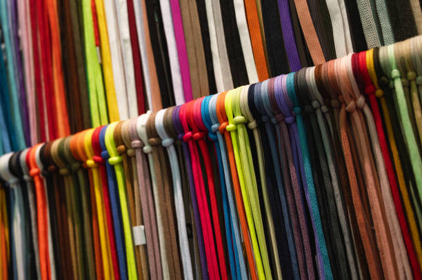 istock Laces samples hang on rack in light hallway at exhibition 1368297781