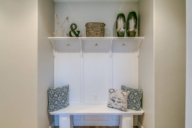istock White wall and bench in mudroom entrance 1368302322