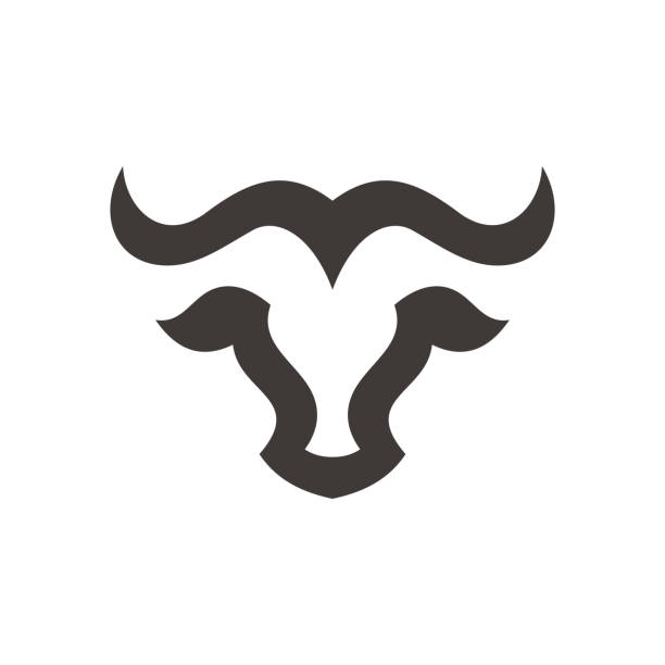 Simple abstract outline bull head logo design. Taurus cow cattle face, front view, line, symmetrical vector icon Simple abstract outline bull head logo design. Taurus cow cattle face, front view, line, symmetrical vector icon african buffalo stock illustrations