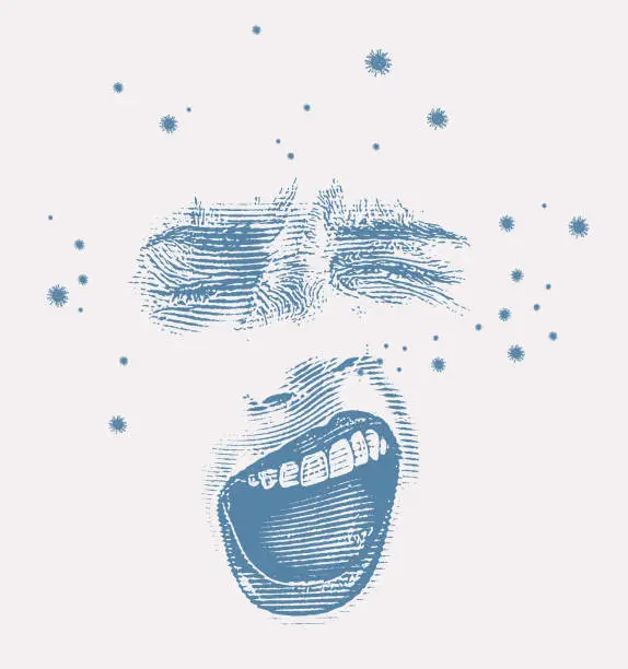 Vector illustration of Face with itchy nose and sneezing