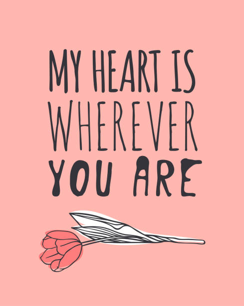 istock Hand drawn Fashion Illustration Romantic tulip and quote. Creative ink art work. Actual vector drawing of Holiday things. Happy Valentine's Day set and text MY HEART IS WHEREVER YOU ARE 1368318418