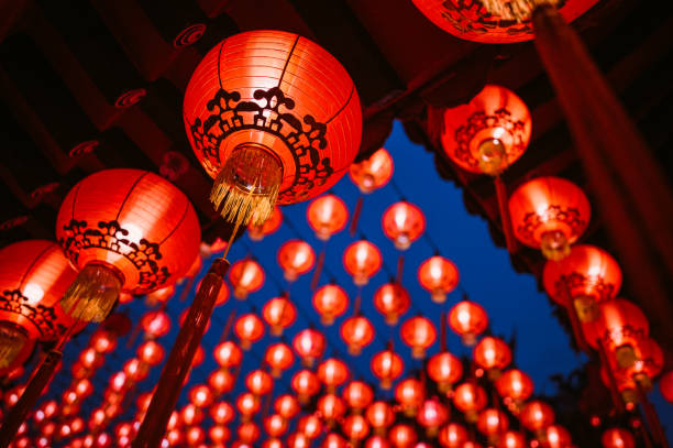 istock Chinese lantern lighted at night during Chinese New Year at temple 1368321395