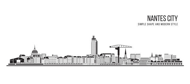 도시 경관 건물 추상적 인 간단한 모양과 현대적인 스타일의 예술 벡터 디자인 - 낭트 도시 - nantes stock illustrations