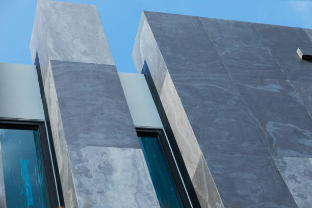 Futuristic granite home facade design detail  in Bangkok Chatuchak