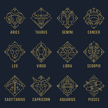 12 horoscope symbol - line border zodiac icon diamond shape collection vector design