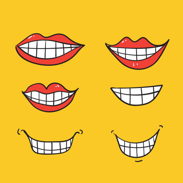 손으로 그린 낙서 미소와 치아 일러스트 아이콘 고립 - toothy smile stock illustrations