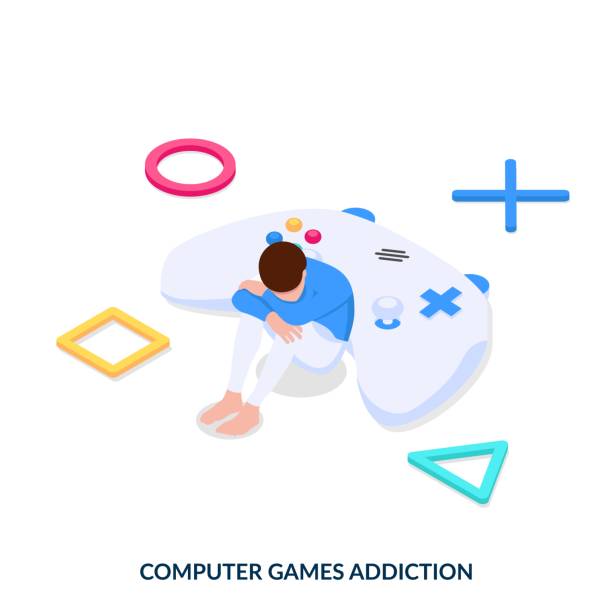 ilustrações, clipart, desenhos animados e ícones de vício em videogames. homem triste sentado ao lado do gamepad. - compulsive gambling