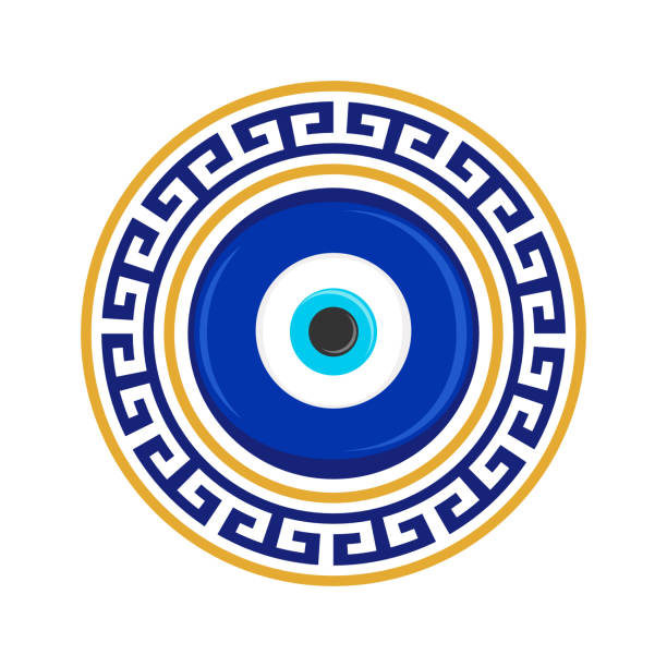 ilustrações de stock, clip art, desenhos animados e ícones de evil eye amulet. blue oriental talisman. turkish and greek symbol of protection. glass nazar vector illustration. - evil eye beads