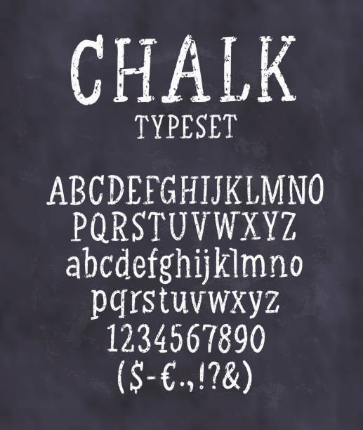 분필 알파벳. 벡터 필기 글꼴 문자 및 숫자입니다. - alphabetical order alphabet abc chalk stock illustrations