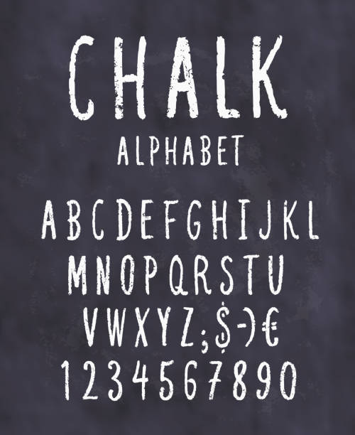 분필 알파벳. 벡터 필기 글꼴 문자 및 숫자입니다. - alphabetical order alphabet abc chalk stock illustrations