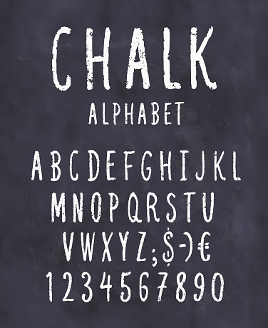 Chalk alphabet. Vector handwritten font letters and numbers. Vector illustration.