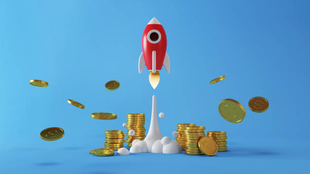 istock Rocket launch, ship. Launching a business product to the market. 3D rendering. 1368338842