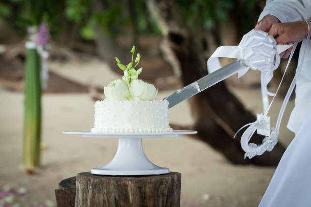 istock Wedding cutting a wedding cake on wedding day. 1368339049