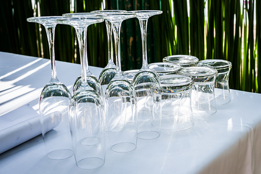 various wine glasses for wedding dinner party