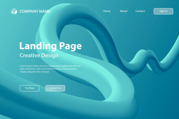 Landing page Template - Fluid Abstract Design on Blue gradient background Landing page template for your website with a modern and trendy background. Abstract design with a fluid, liquid, 3d and gradient color shape. This template can be used for your design, with space for your text (colors used: Green, Turquoise, Blue). Vector Illustration (EPS10, well layered and grouped), wide format (3:2). Easy to edit, manipulate, resize or colorize. landing home interior stock illustrations