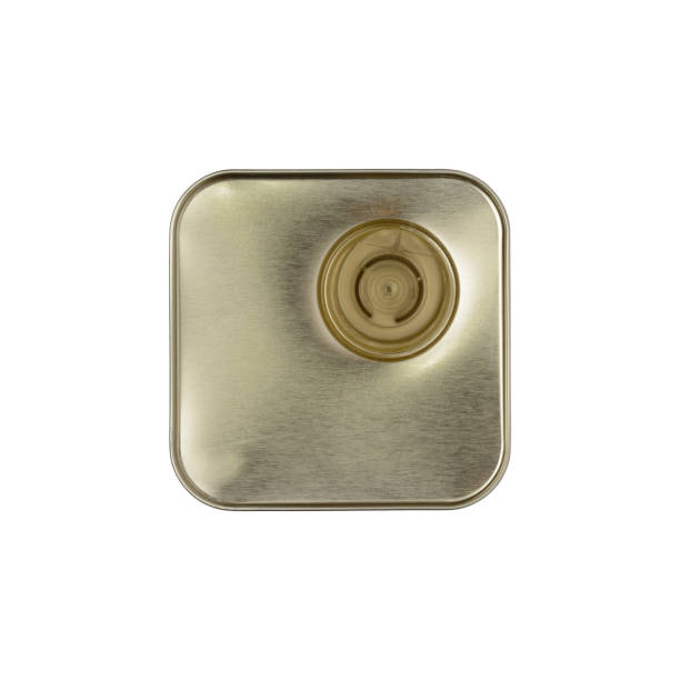 istock Square metal tin for olive oil, top view. Isolated on white background 1368344691