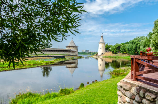 View of the towers of the Pskov Kremlin, Pskov, Russia View of the towers of the Pskov Kremlin, Pskov, Russia pskov city stock pictures, royalty-free photos & images